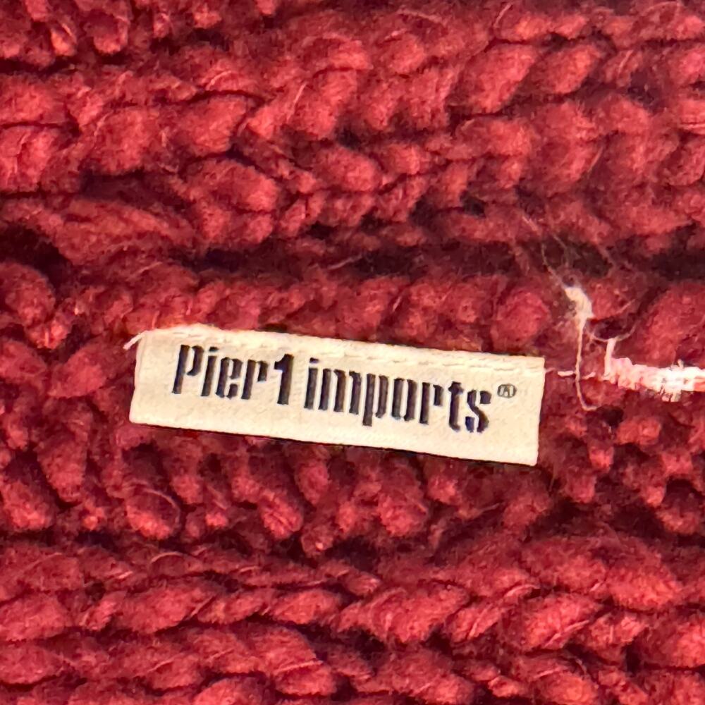 Pier 1 Imports Burgundy Knit Throw Blanket Fringe Soft Cozy Home Decor 54x59 - Picture 7 of 7